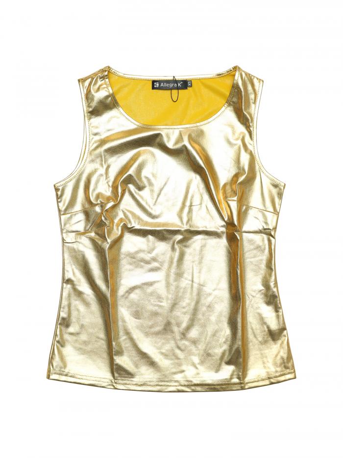 Allegra K メタリック タンクトップ 光沢 袖なし トップス ノースリーブ ダンス衣装 ストレッチ レディ..