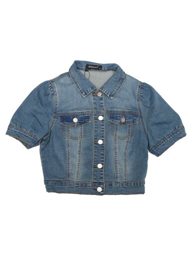Allegra K デニムジャケット ジーンズコート ウォッシュド パフ半袖 クロップ レディース ブルー S Allegra K デニムジャケット ジーンズコート ウォッシュド パフ半袖 クロップ レディース ブルー S
