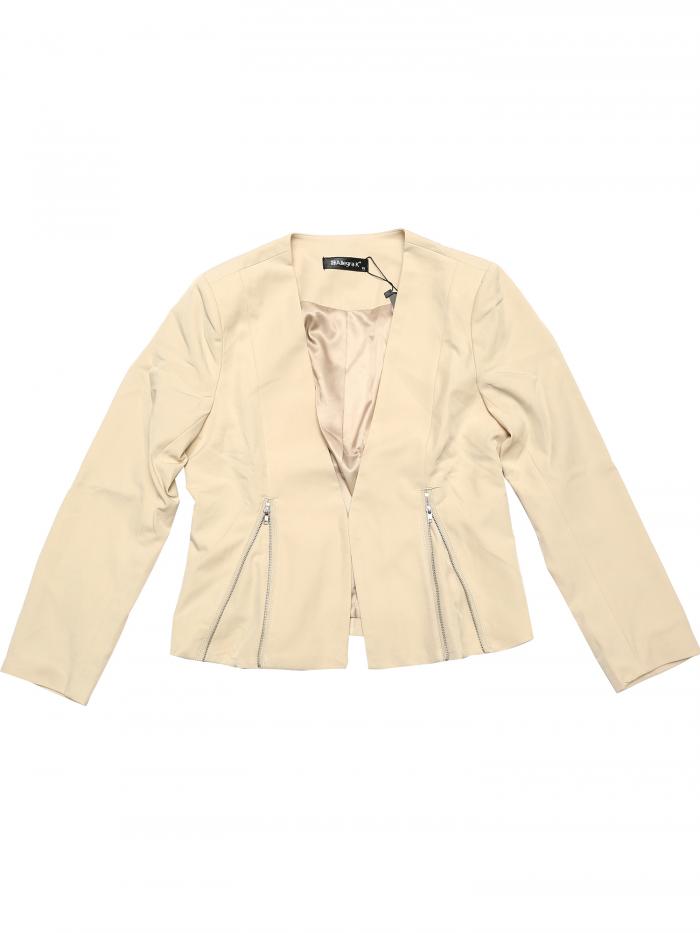 Allegra K クロップド ブレザー ノーカラージャケット 前開き オフィス 事務服 ジッパー レディース ベージュ色 XS