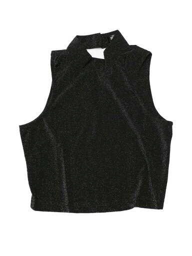 Allegra K キャミタンクトップシャツ クロップ ノースリーブ モックネック グリッター レディース ブラック S Allegra K キャミタンクトップシャツ クロップ ノースリーブ モックネック グリッター レディース ブラック S