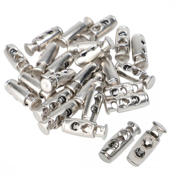 プラスチックスプリングコードロックストッパー ダブル ホール トグルファスナー ロープエンドストラップ、巾着、靴ひも、バッグ、タイダウン用 シルバートーン 30...