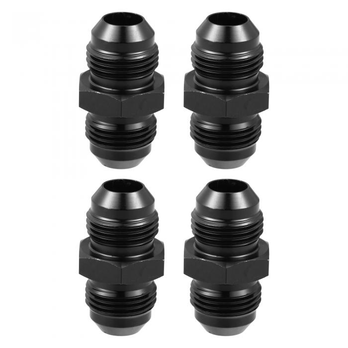 AN8オス-AN8オス ユニオンカーフレアリデューサー ホース継手アダプター ユニバーサル アルミニウム合金 燃料油ラインパイプコネクタ ブラック 陽極酸化 4個