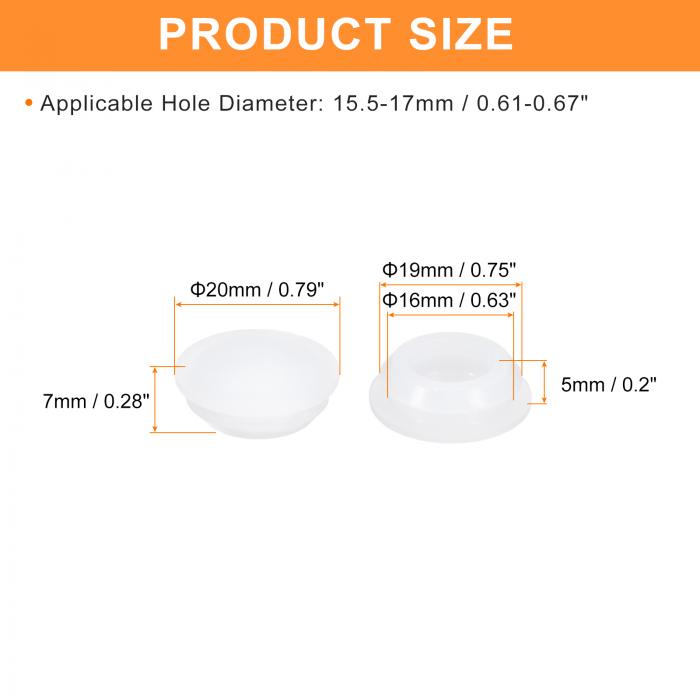 18個 シリコンプラグ 15.5-17mm 穴用ラバーラウンドスナップインロック穴プラグ 金属管用 防水穴プラグ 家具エンドキャップ挿入物 透明 [3]