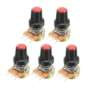 ソウテン uxcell ポテンショメータ 100K Ohm 可変抵抗器 回転式 シングルターン カーボンフィルム テーパ ノブ付き 5個入り