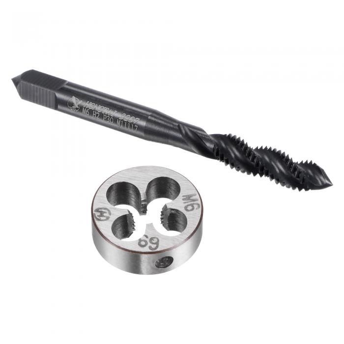 タップアンドダイセット M6 x 1 メトリック ナイトライドコーティング ネジスレッド フライス盤 螺旋フルートタップ ラウンドスレッディングダイ付き