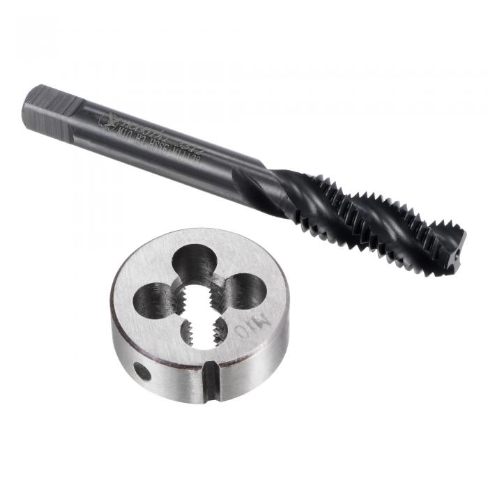 タップアンドダイセット M10 x 1.5 メトリック ナイトライドコーティング ネジスレッド フライス盤 螺旋フルートタップ ラウンドスレッディングダイ付き