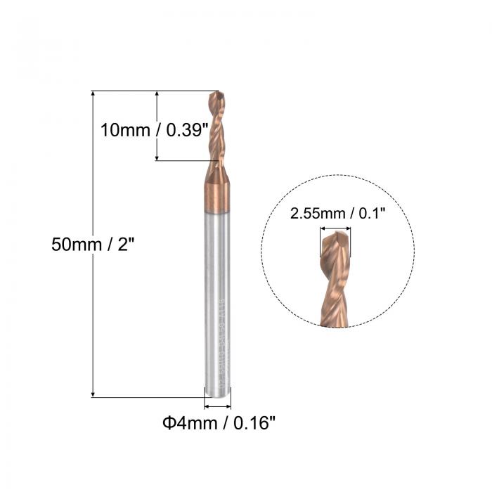 ツイストドリルビット 直径2.55 mm シャンク4 mm チタン被覆タングステンカーバイド螺旋フルート ストレートシャンクドリルカッター ステンレス鋼合金鋼用 3