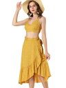 Allegra K ツーピース Vネック キャミソール セクシー クロップトップ フリルラップスカート レディース イエロー XL