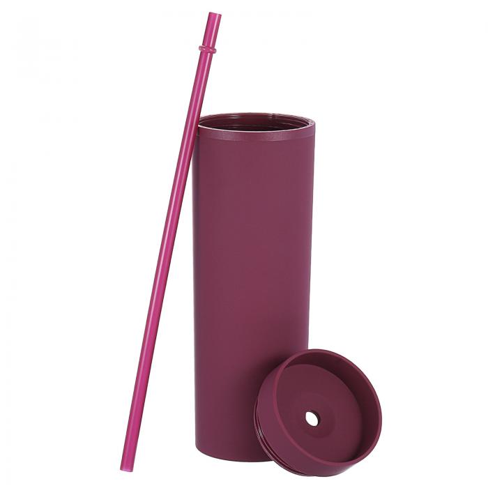 二重壁タンブ ラー ストローと蓋付き 16 OZ アクリル ストレートバルク 断熱 再利用可能 透明 コールドカップアイスコーヒーカップ パーティー 誕生日 日常用 ワインレッド