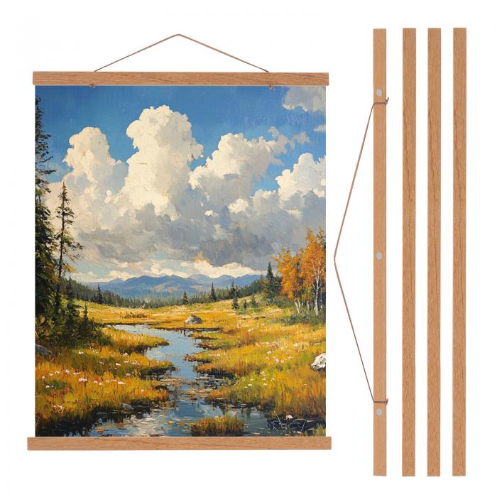 PATIKIL 2セット磁気ポスターハンガーフレーム24 インチ木製マグネットピクチャーハンガーフレーム幅広ハンギングキット写真 絵 地図 茶色