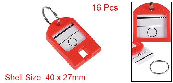 鍵タグ 軽量 スプリットキーリング キーチェン IDラゲージラベル サイズ40x27mm レッド 16個入