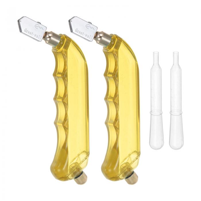 2個セット ガラスカッター ピス トルグリ ップ 6mm-12mm オイル供給 ステンドグラスカッターツール オイルタンク付き ミラー 窓ガラス セラミックタイル用 イエロー