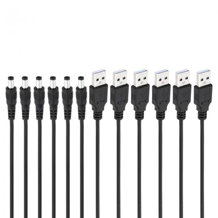 PATIKIL 3フィート US B 2.0 AタイプからDC 5.5x2.1mm バケットジャック電源ケーブル 6本 ワイヤーアダプターコネクター充電コード ファン スピーカー ランプ用 黒