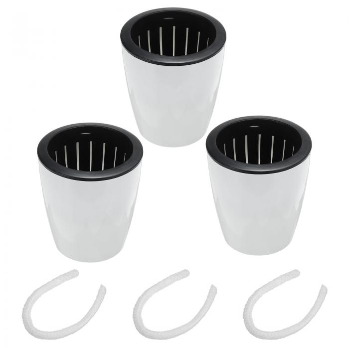 PATIKIL 6.7"自己給水植木鉢 3個セット 屋内植物 花 ハーブ用 ホワイト 棉ウィック付き