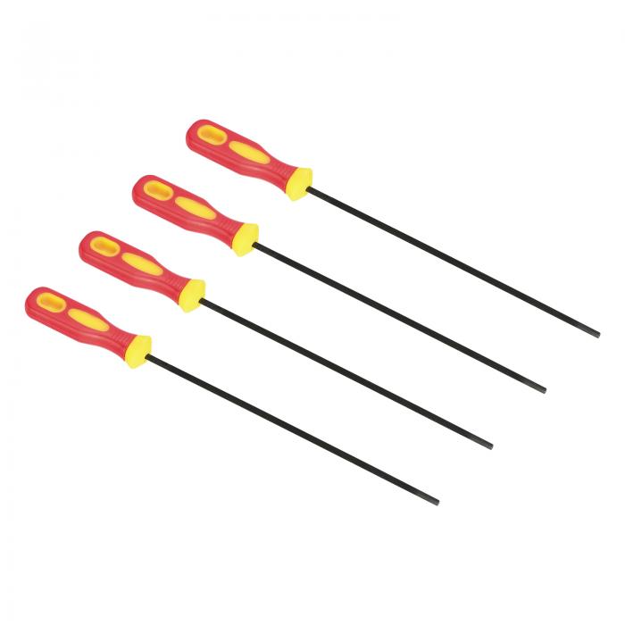 PATIKIL チェーンソーチェーン研磨ファイル 4個 4.0 mm 丸型チェーンソー研磨ヤスリ プラスチックハンドル付き チェーンソー用 レッド イエロー