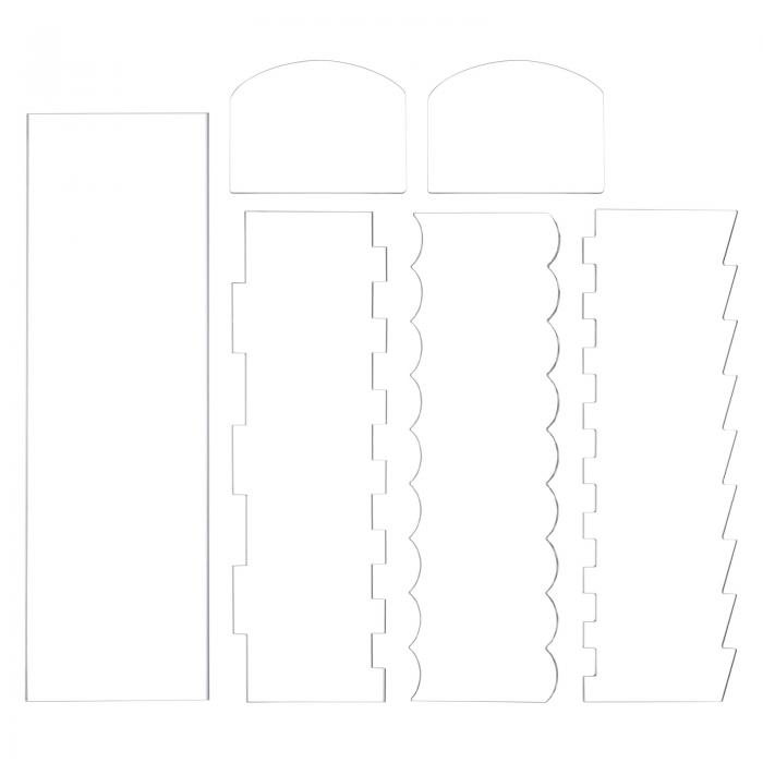 商品詳細 特徴 【属性1】長さ：30 cm/24 cm/24 cm/24 cm/13 cm/13 cm、幅：12 cm/10 cm/10 cm/10 cm/10 cm/10 cm、厚さ:1.7 mm/1.7 mm/1.7 mm/1.7 mm/0.4 mm/0.4 mm【属性2】当社のケーキエッジコームは多用途で、バターシェービング、ケーキ、パン、クッキー、ピザなど、さまざまなデザートに使用できます。フロスティングスムーサーを使用して美しいケーキのエッジを作り、誕生日や結婚式などの特別な日のためにケーキをカスタマイズします。【属性3】透明なケーキスクレーパーは、強度と曲げに対する耐性を備えた信頼性の高い素材であるアクリルで作られています。滑らかなエッジにより正確でクリアな仕上げが可能になり、しっかりとした快適なエッジによりつや消しも簡単に滑らかになります。【属性4】つや消しスクレーパーの表面には傷を防ぐために茶色の保護紙が貼られていますのでご注意ください。使用前に紙を取り除き、スクレーパーをよく洗うことが重要です。【属性5】ケーキデコレーションツールを使用すると、ケーキの側面にデザインを簡単に作成できます。ツールをケーキ上でスライドさせるだけで、完璧に滑らかな外観を実現できます。【商品説明】説明:当社のケーキエッジコームは多用途で、さまざまなデザートに使用できます。トーストにバターを塗ることから、誕生日や結婚式などの特別な日のケーキのデコレーションまで、これらの櫛はキッチンに欠かせないツールです。一方、フロスティングスムーサーは、強度と柔軟性を兼ね備えた耐久性の高いアクリル素材で作られています。滑らかなエッジにより正確でクリアな仕上げが可能になり、しっかりとした快適なエッジによりつや消しも簡単に滑らかになります。当社のケーキデコレーションツールを使用すると、ケーキの側面に美しいデザインを簡単に作成できます。ツールをケーキ上で滑らせるだけで、滑らかな仕上がりが得られます。仕様:長さ:30 cm/24 cm/24 cm/24 cm/13 cm/13 cm幅：12 cm/10 cm/10 cm/10 cm/10 cm/10 cm厚さ:1.7 mm/1.7 mm/1.7 mm/1.7 mm/0.4 mm/0.4 mm材質：アクリルカラー：クリアパッケージ内容：6 x ケーキスクレーパー(5種類の異なる形状) 注意書き ■商品の色及びサイズは、撮影状況やPC環境により多少異なって見える場合がございます。 ■サイズは目安です。商品により若干の誤差がございます。 ■メーカーの都合により、商品細部のデザインや素材が予告無く変更される場合がございます。