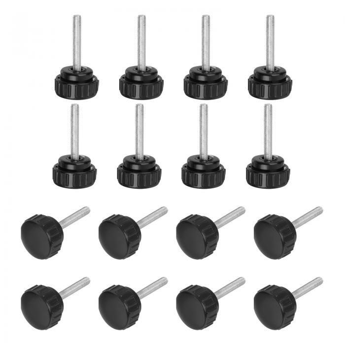 16個の丸いノブ付きねじ M5 x 30mmの炭素鋼亜鉛メッキスレッドつまみねじ クイック交換用ねじ 黒