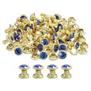 100個入りの金色ブルーのラインストーンリベット 6mm/0.24"の革工芸リベット 水晶リベット メタルダブルキャップラインストーンスタッドリベット DIY革クラフト作り 財布 衣類用