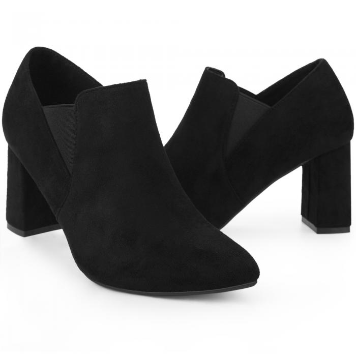 Perphy 女性用ポインティトゥ スリッポン チャンキーヒール チェルシー アンクル ブーティ ブラック 25.5cm(4)