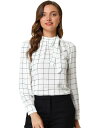 Allegra K チェックシャツ オフィス トップス ブラウス 蝶ネクタイネック レディース ホワイト 3XL(4)