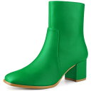 Allegra K アンクルブーツ ミッドチャンキーヒール スクエアトゥ サイドジップ レディース グラスグリーン- 23.0 cm(4)