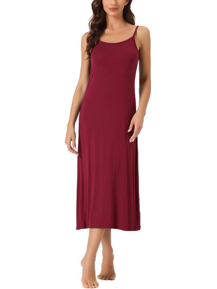 cheibear レディースキャミタンクドレスノースリーブスパゲッティストラップミディスリープドレスネグリジェ ブルゴーニュ XL