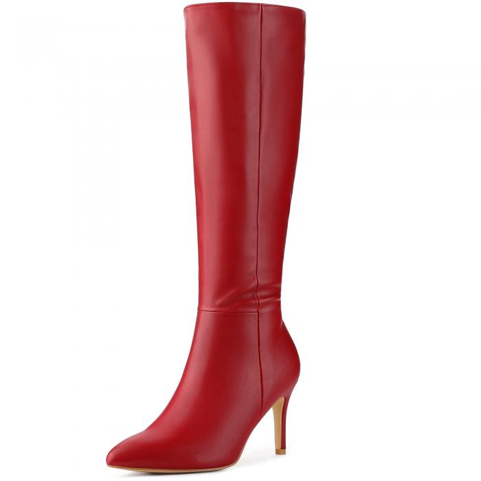 Perphy 女性用ポインテッドトゥサイドジッパースティレットヒールニーハイブーツ レッド 24.0cm