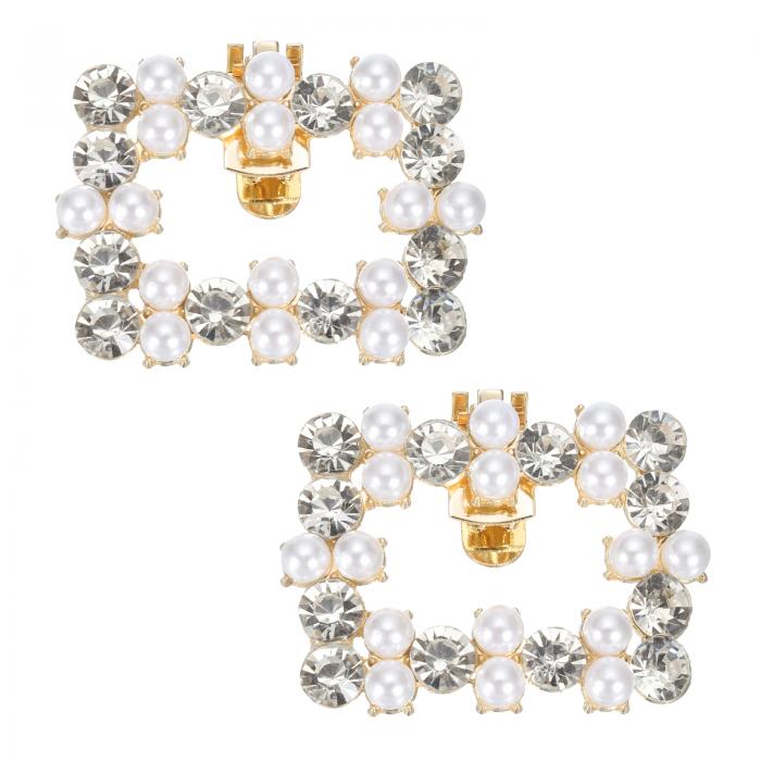 ラインストーンシューズクリップ 取り外し可能 長方形 シューズ装飾バックルアクセサリー 女性の結婚式 プロム パーティー ハイヒール DIYクラフト 装飾用 ゴー ルドトーン 2個