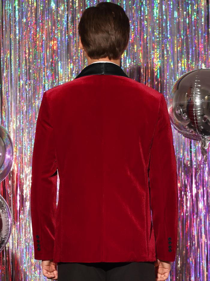 Lars Amadeus ジャケット タキシード スーツ ショール ラペル ブレザー 長袖 大きサイズ 結婚式 パーティー ベルベット メンズ ダークレッド XL