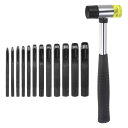 13個入りのレザーホールパンチセット 1mm-10mmのスチール製ホローラウンドホールパンチセット レザーホールパンチカッター 25mmハンマー付き ベルト ウォッチバンド 紙 プラスチック レザークラフトに適用