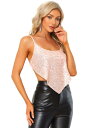 Allegra K クロップキャミトップ スパンコール ストラップ クリスクロスバックレス パーティー レディース ピンク XL