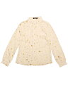 Allegra K 長袖トップス ボタンシャツ 星柄ブラウス メタリック 光沢 ヴィンテージ シャイニー レディース ホワイト S(4)