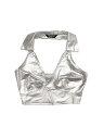 Allegra K クロップトップ メタリック タンクトップ 光沢 パーティー ホルター ホログラフィック レディース シルバー2 XL(4)