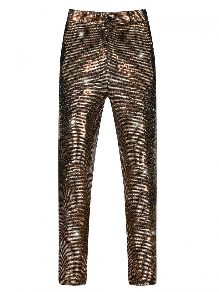Lars Amadeus メンズ パーティー ディスコ スパンコール パンツ シャイニー ストレートレッグ ロングパ..
