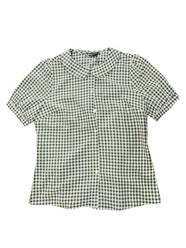 Allegra K チェックブラウス 丸襟 ボタンダウンシャツ パフ半袖 ギンガムトップス レディース グリーン M Allegra K チェックブラウス 丸襟 ボタンダウンシャツ パフ半袖 ギンガムトップス レディース グリーン M