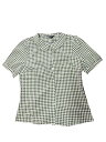 Allegra K チェックブラウス 丸襟 ボタンダウンシャツ パフ半袖 ギンガムトップス レディース グリーン L