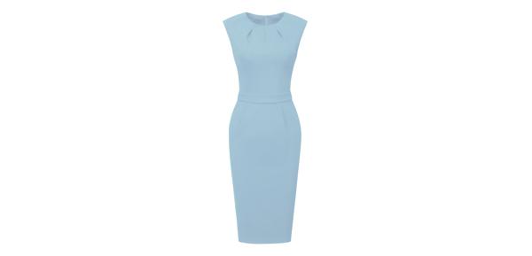 Hobemty ワンピース シースドレス プリーツネック ノースリーブ ワークペンシルドレス ボディコン レディース ライトブルー M