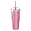 アクリル製タンブラー(蓋とストロー付き) 24オンス 再利用可能な二重壁カップ アイスコーヒー用 ブリングトラベルタンブラー 誕生日ギフト用(ピンク)