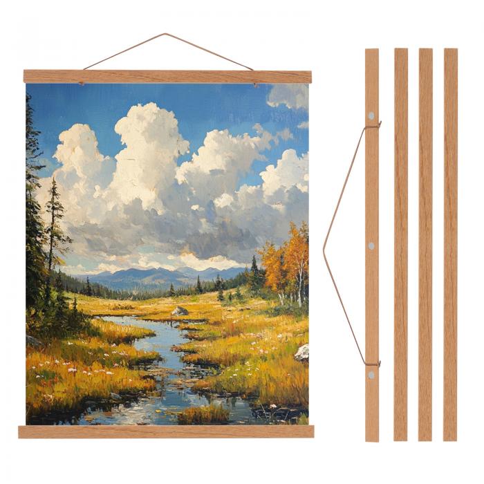 PATIKIL 2セット磁気ポスターハンガーフレーム20 インチ木製マグネット写真ハンガーフレーム幅広い吊りキット写真 絵 地図 茶色