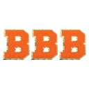 チェニールレター×パッチ B 大サイズ 3.15"x2.56" アイロンで貼るレター×パッチ 金グリッター刺繍パッチ 衣類 靴 帽子 バックパック用 3個入り(オレンジ)