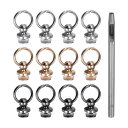 12個 真鍮スタッズリベット 8mm メタルDリングボタンリベット 3.5mm レザーホールパンチ付き レザークラフト用