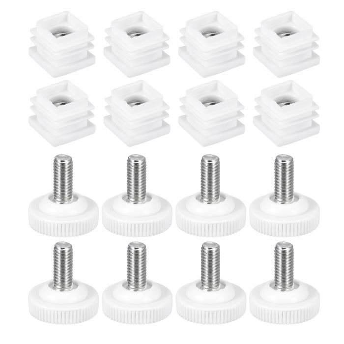 家具用調整脚 8セット 20 x 20 mm - 四角い挿入家具調整可能なレベラー M8スレッドナットパイププラグ ブ ランキングエンドキャップ挿入(ホワイト)