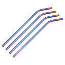 再利用可能金属ストロー 曲がった飲みストロー 4個入り ステンレススチール 266 mm x 8 mm ミルクシェイク用 飲料用 ジュース用 レインボーカラー