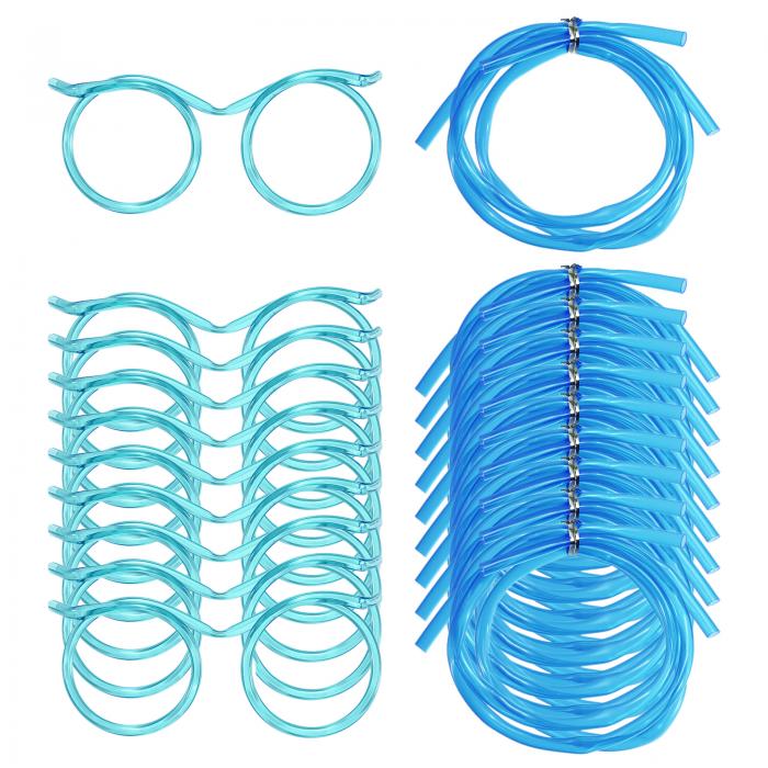 飲みストロー メガネストロー ファニーストロー 再利用可能 ラウンド 誕生日パーティー装飾 ブルー 125..