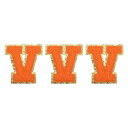チェニールレターパッチ 大サイズ 3.15"x2.95" アイロンで貼る V 金グリッター刺繍パッチ 服 靴 帽子 バックパック用 3枚入り(オレンジ)