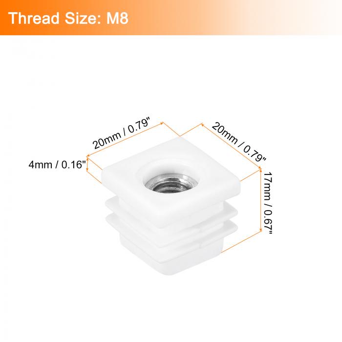 スクエアチューブ 16個セット 20 x 20mm - M8スレッド付きPPチェアカバー 家具脚用...