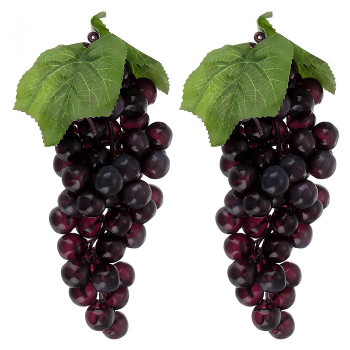 2個 偽 ブドウ 人工ブドウ ウェディングパーティーキャビネットファームハウス写真撮影用 偽 果物ブドウ 黒