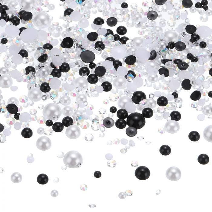 フラットバックパールとラインストーン 混合樹脂 ハーフパールラインストーン ネイル 衣類 靴 DIY 工芸..