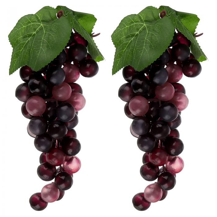 2個 偽 ブドウ 人工ブドウ ウェディングパーティーキャビネットファームハウス写真撮影用 偽 果物ブドウ パープル