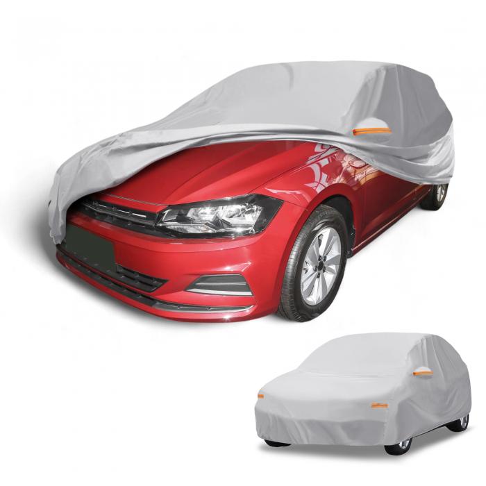 Partuto 1 Pc ユニバーサルカーカバー 防水オールウェザー自動車用屋外用アンチUV日光雨保護フルエクステリアカバーアルミフィルムシルバートーン ハッチバック用 長さ最大163